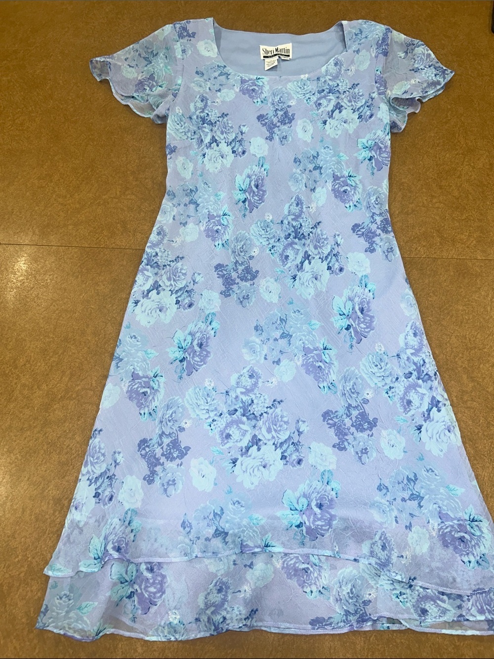Vintage 90s Sheri Martin Flowy Lavender Floral Flowy A-Line Dress Size 8